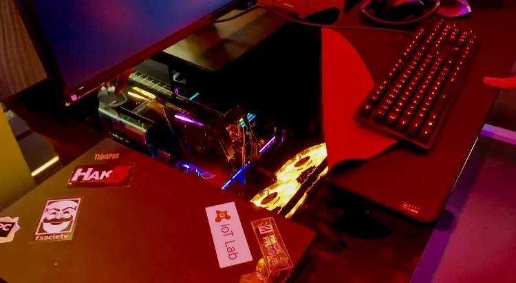 The lab's transparent standup desk lets you watch your computer process your work.